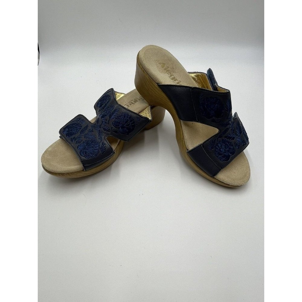 Alegria LIN-622 Navy Tonal Embroidered Wedge Sandal 38